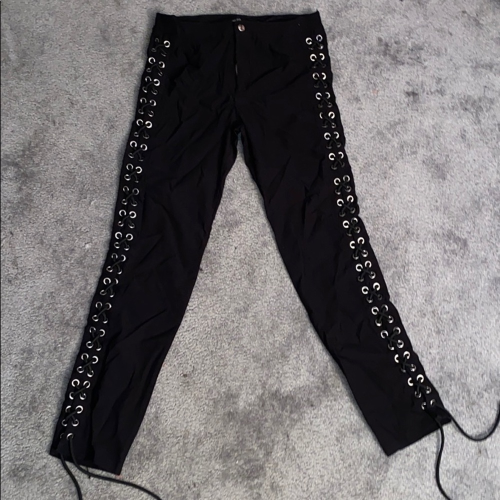 Black Lace Up Pants